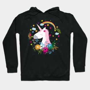 cute unicorn with pink hair Hoodie